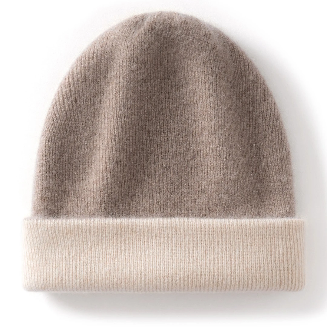 山羊绒双面翻边加厚秋冬保暖男女通用户外针织冷帽