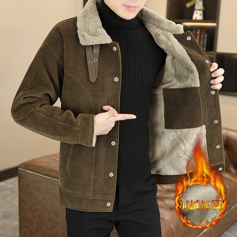 秋冬季夹克男加绒加厚呢子大衣男款高级感冬装棉服男毛呢外套男款