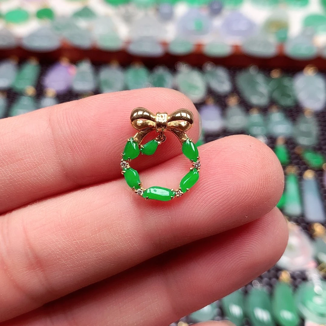 翡翠18K金镶嵌吊坠(不含链)