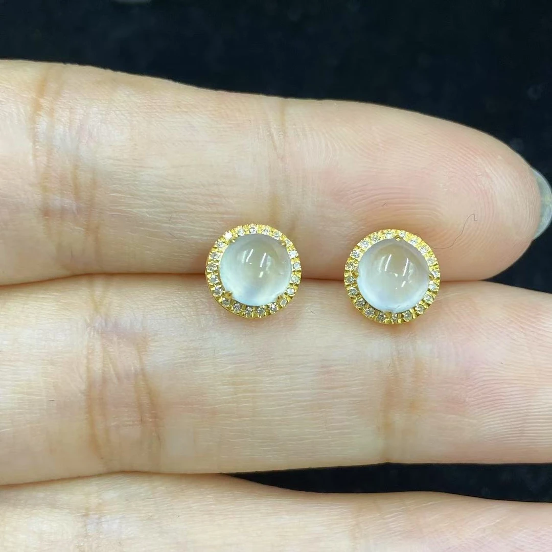 新春大集翡翠耳饰18k金镶嵌--耳钉8076 2