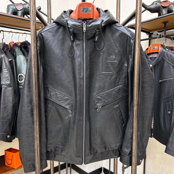 ZXT男士真皮皮衣西班牙进口胎牛皮油蜡工艺连帽款时尚潮流DW25030