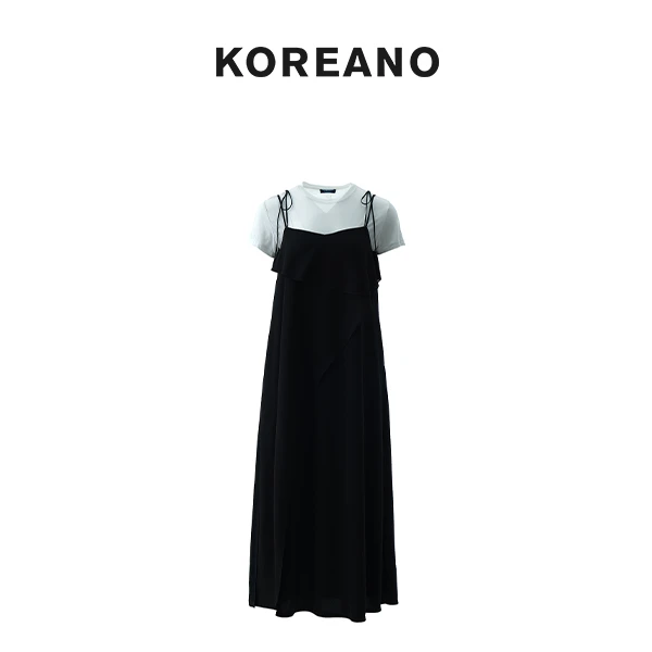 【KOREANO】夏季琴键黑雅致白两件套商务感连衣裙  LT43971