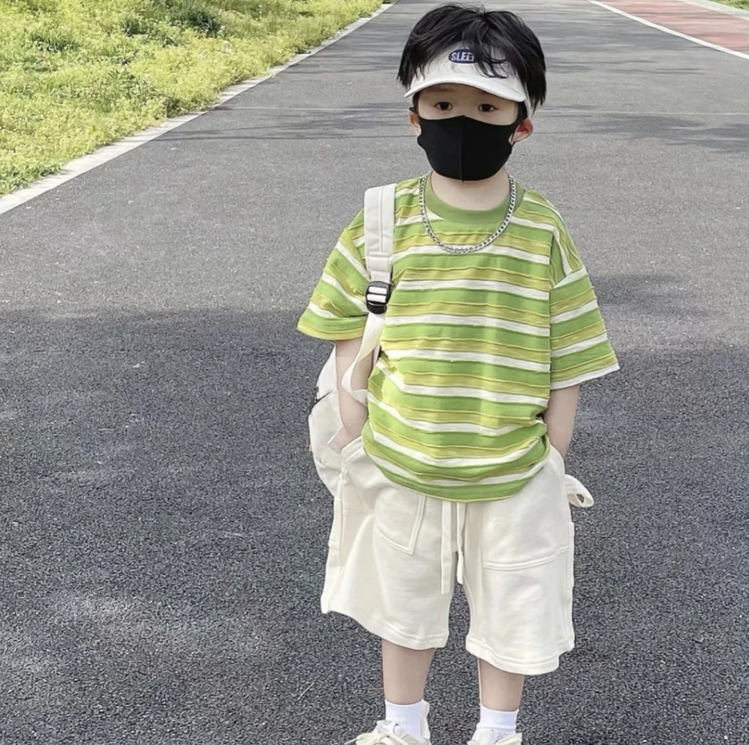 夏装儿童韩版短袖条纹夏季速干T恤时尚男童童装宽松上衣