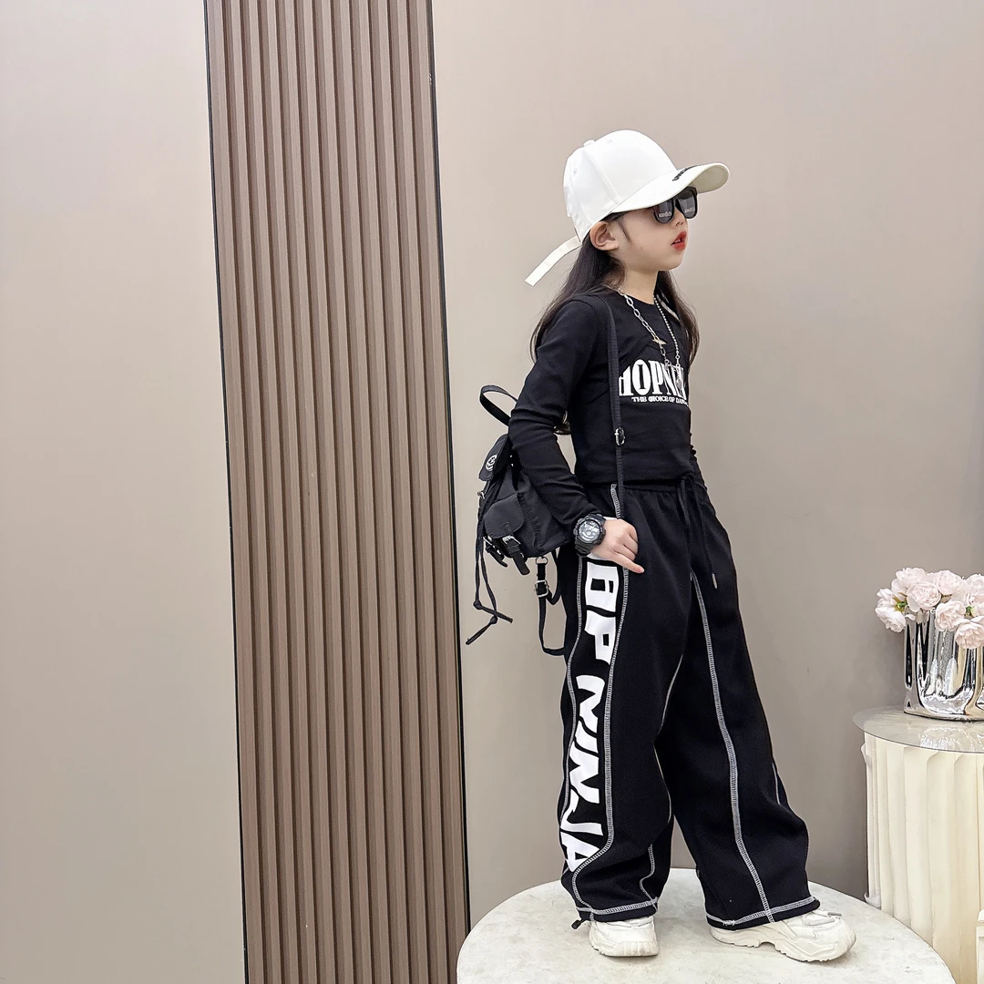 女童春秋时髦爵士风短款打底衫两件套中大童休闲洋气阔腿卫裤潮