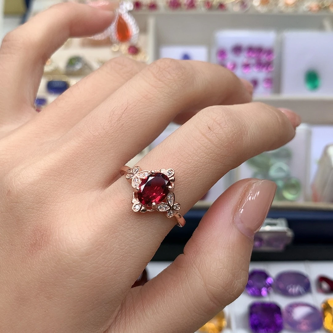 石榴石戒指银S925镶嵌