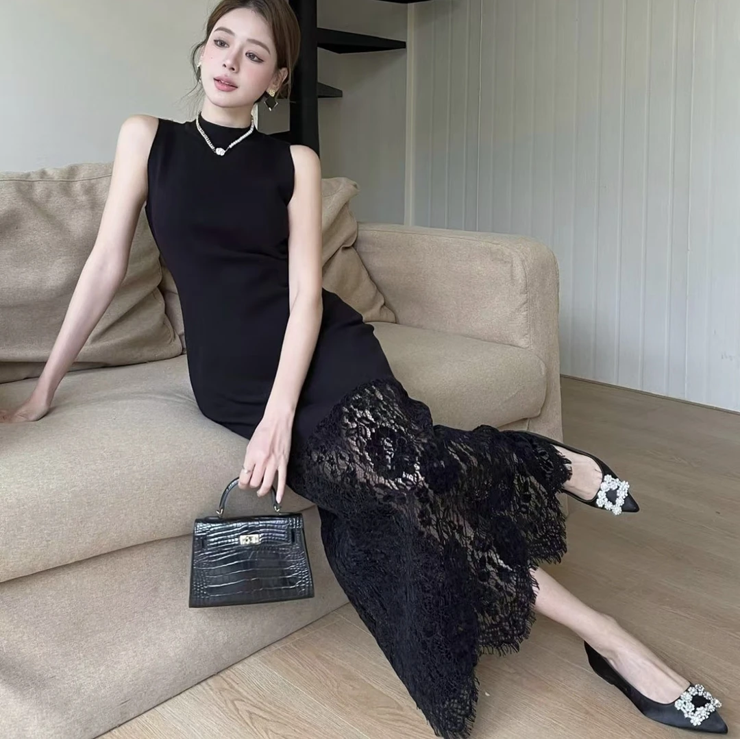 JINTAIYANG【9576】春季无袖时尚性感蕾丝拼接连衣裙