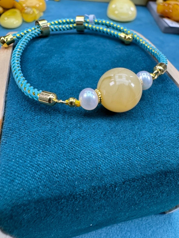 天然琥珀蜜蜡单珠手绳百搭款 微瑕款