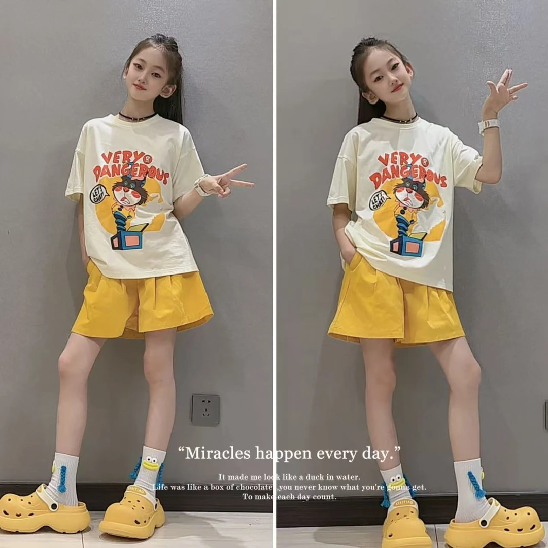 女童夏装套装2025新款洋气女孩短袖中大童夏季短裤休闲运动两件套