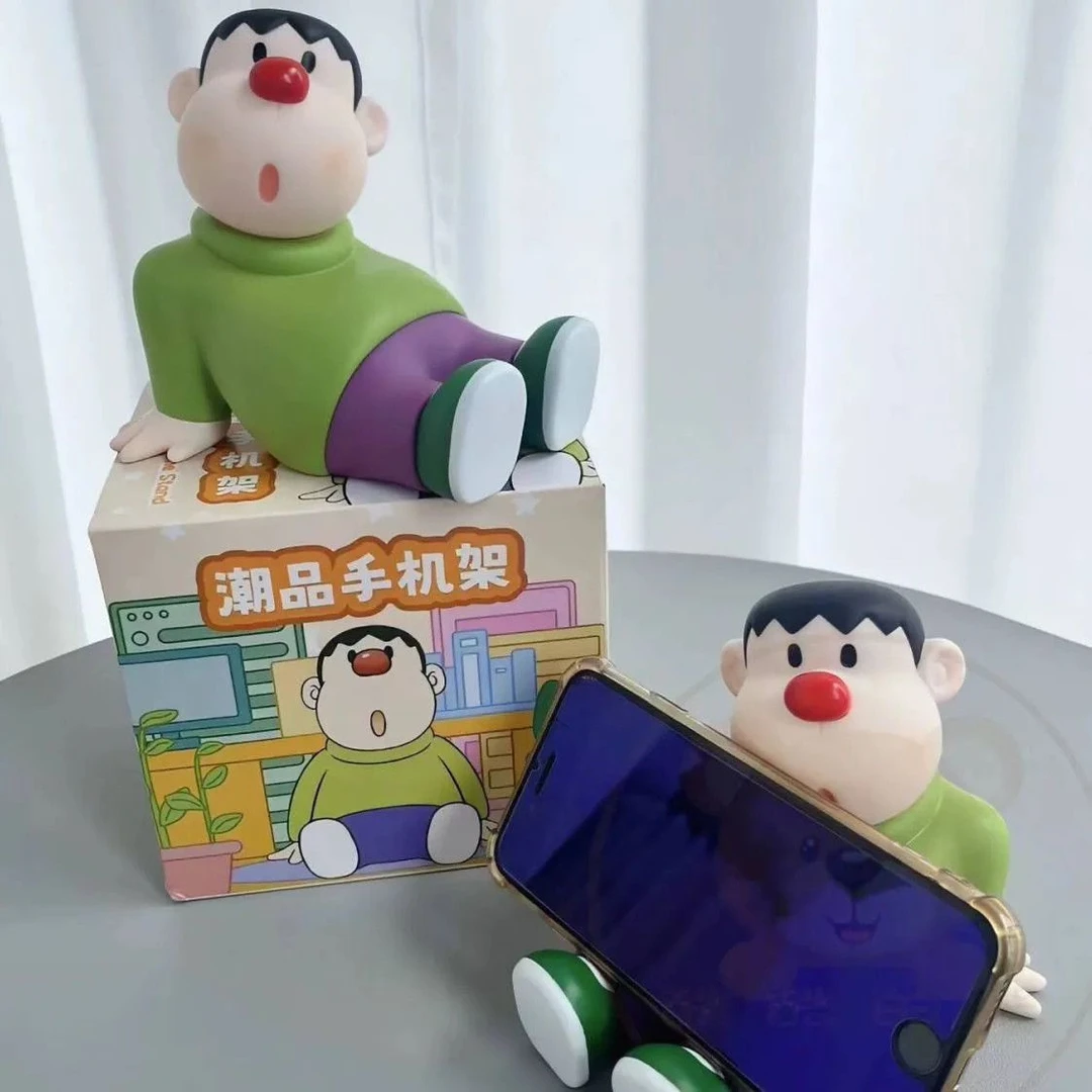 可爱胖虎手机支架桌面多功能装饰摆件手办卧室玄关家居办公桌饰品