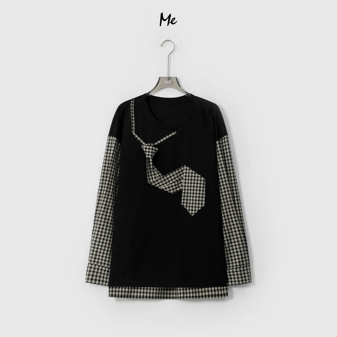 ME【折叠领带卫衣】100棉假两件显瘦时尚百搭一手长上衣MESA0520