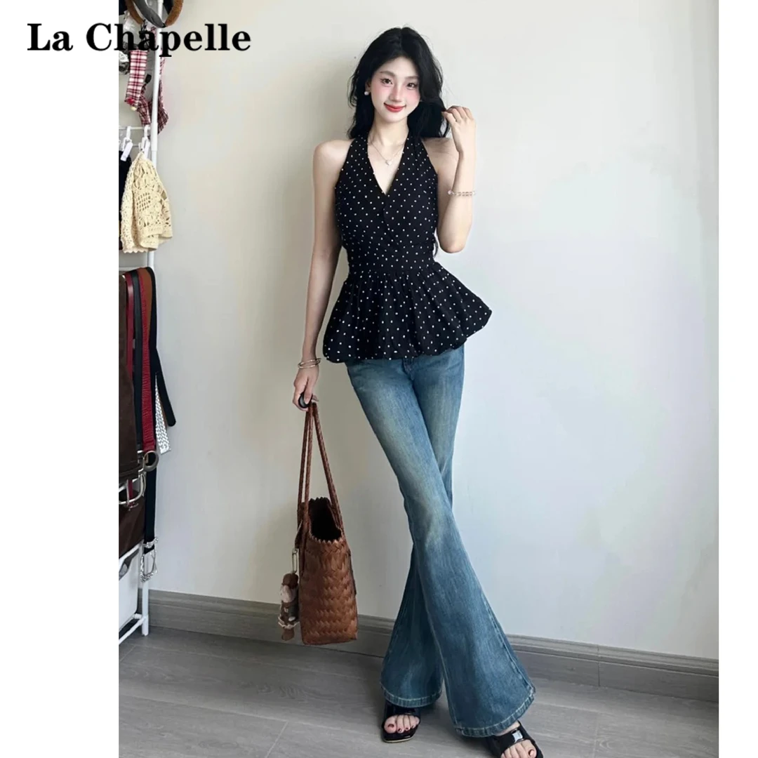 拉夏贝尔无袖吊带背心女2025年夏季新款修身显瘦复古风设计感上衣