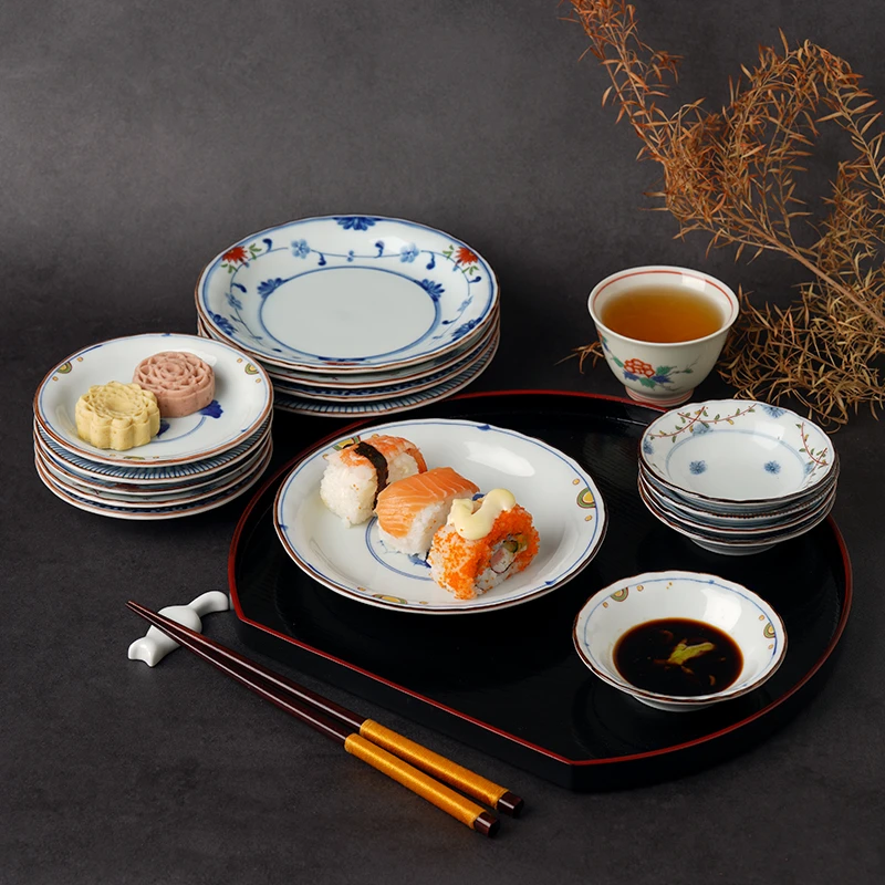 波佐见烧日式酱油碟陶瓷点心盘染锦复古调味饺子蘸料碟茶点小圆盘