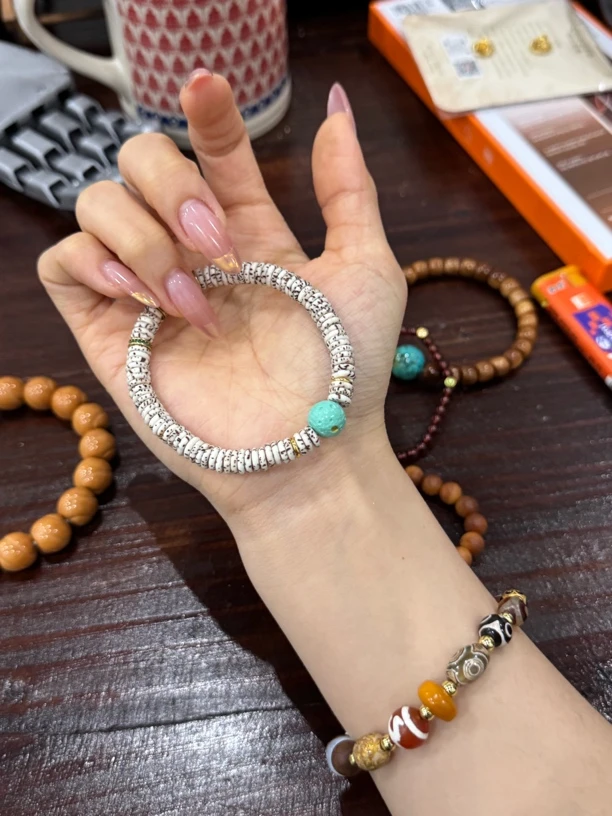 【木阳精工】星月菩提药片珠2*7搭配小绿顶珠