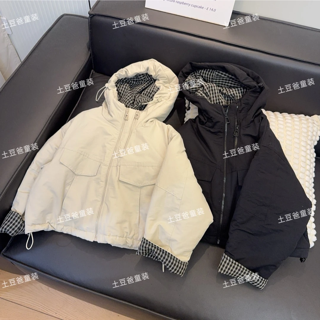 儿童冬季新款2025男童女童连帽外套中大童棉服