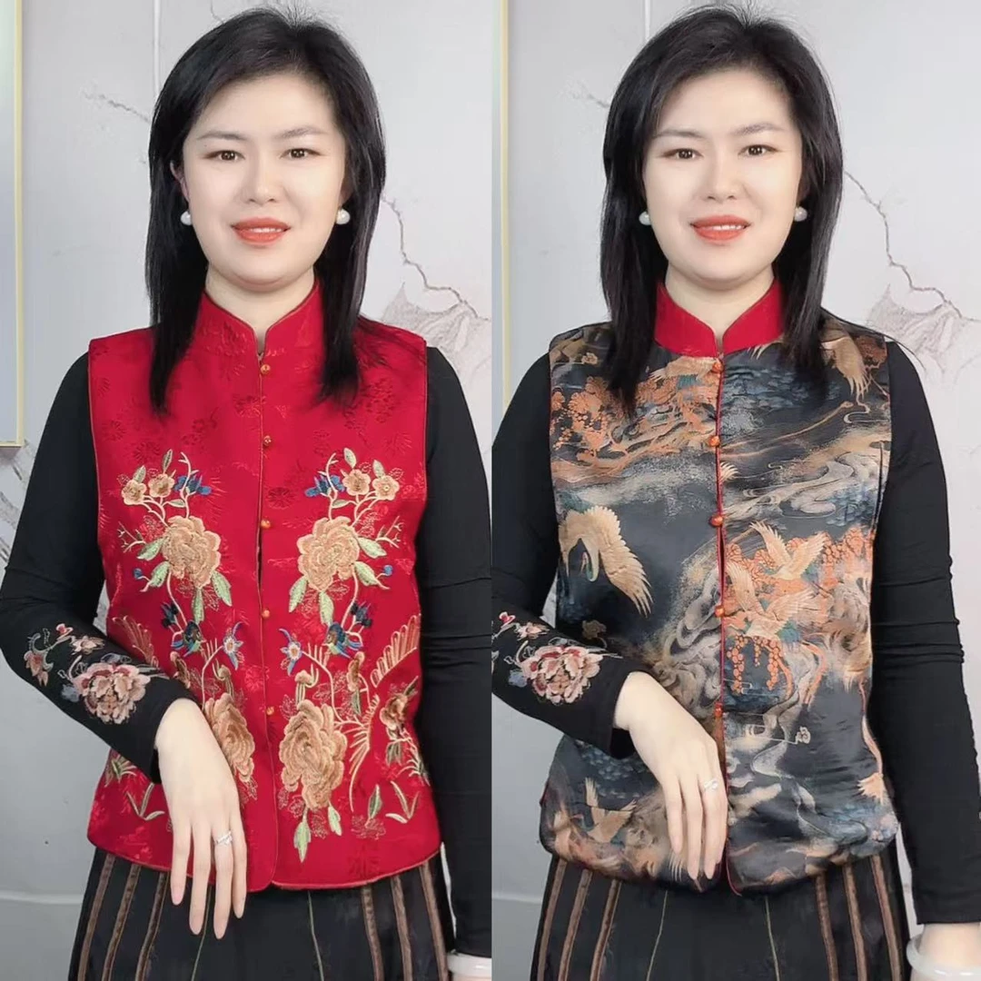 【鸿运牡丹】新款国风复古女士网红刺绣新年定制拜年款古典美马甲