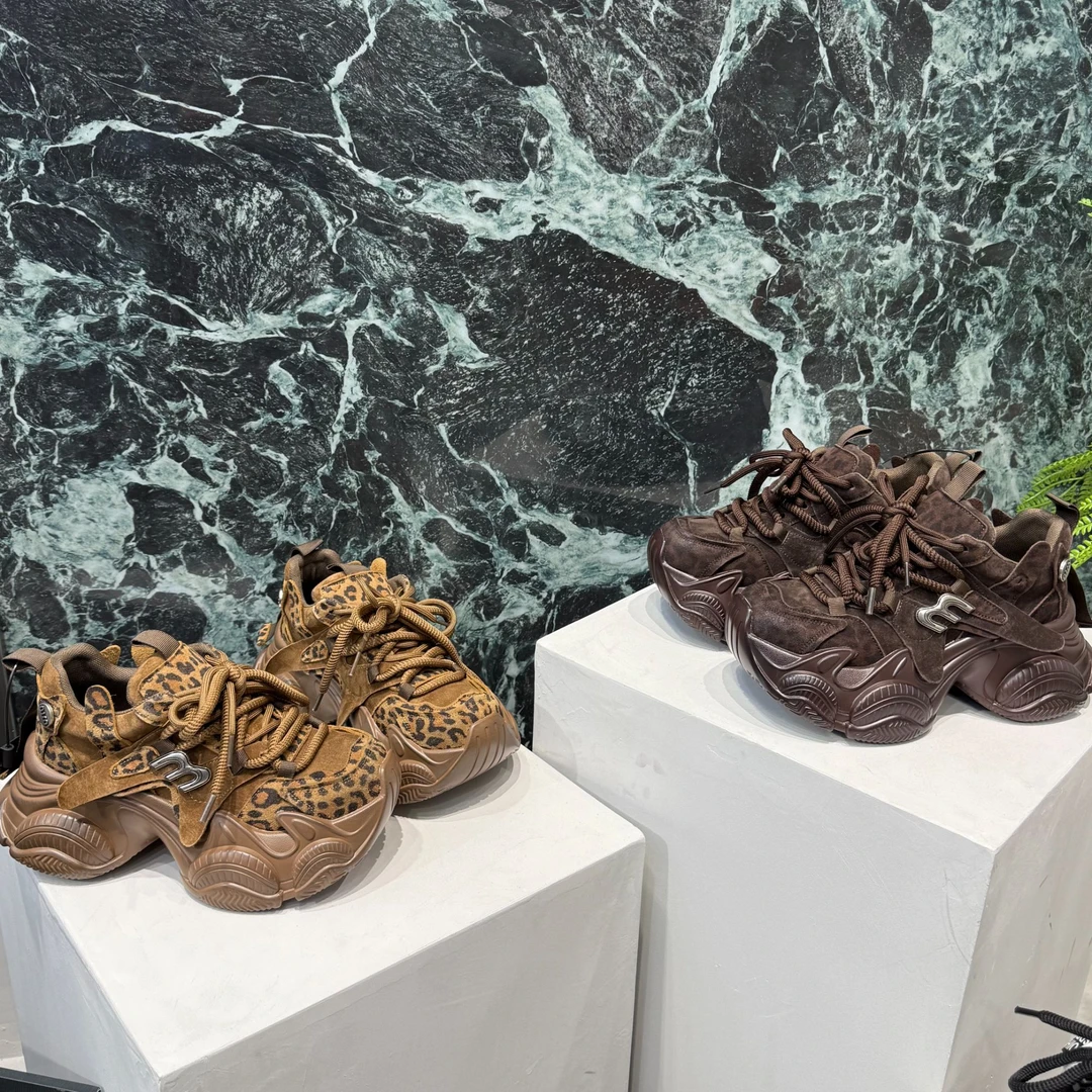 广州欧货【熊猫豹纹】2026春季新款绑带潮流7cm厚底老爹鞋韩版ins