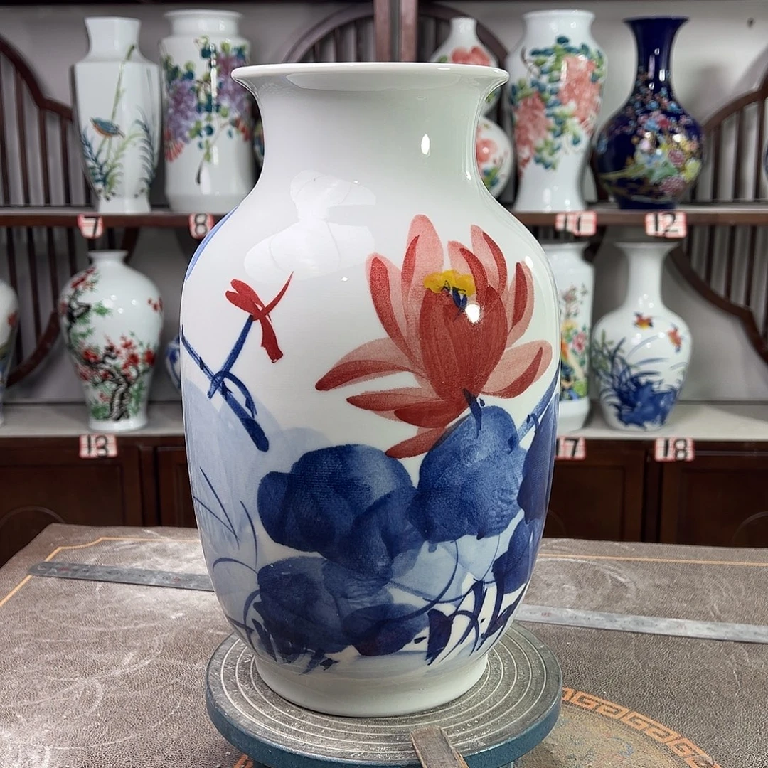 陶摆件景德镇陶瓷大冬红荷