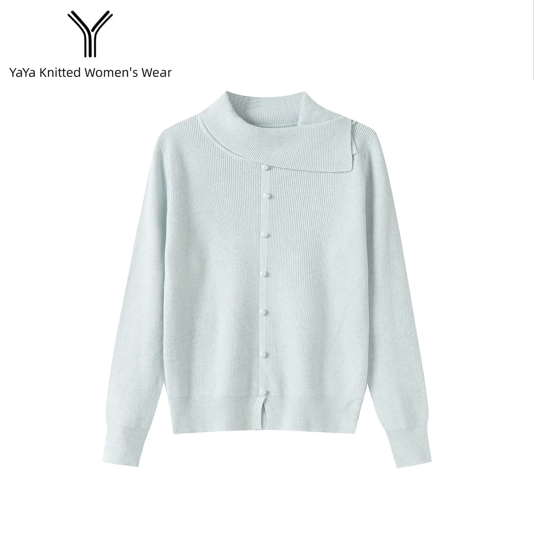 法式针织上衣秋冬内搭别致打底衫女显气质翻领减龄毛衣Y95362