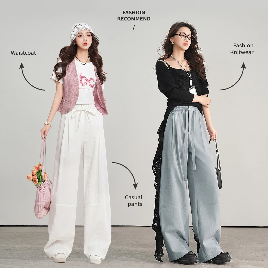【商场同款新品】白鹿语夏季休闲橡筋腰长款直筒休闲裤女YU20306
