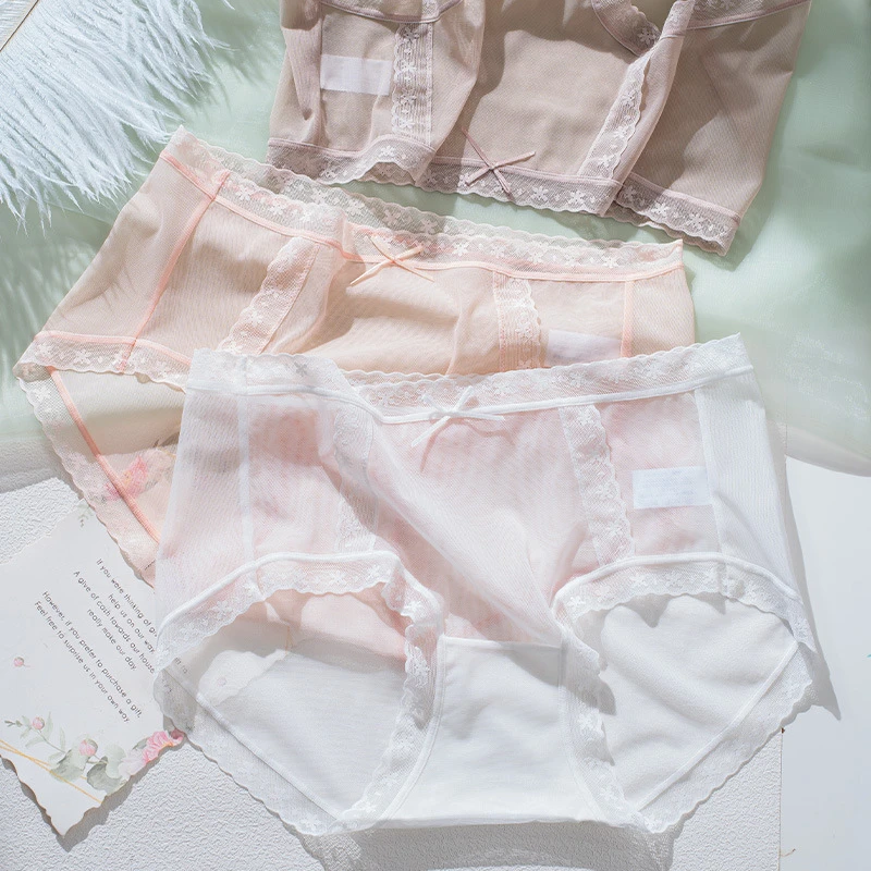 轻薄网纱蕾丝女士内裤夏季薄款抗菌桑蚕丝里裆性感蕾丝纯欲内裤