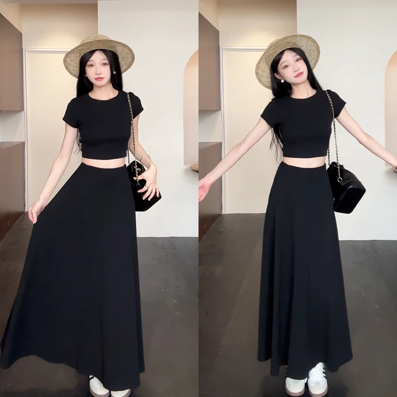 g0/B220 0812【沟沟】时尚套装御姐辣妹修身短T恤大摆半身裙两件套