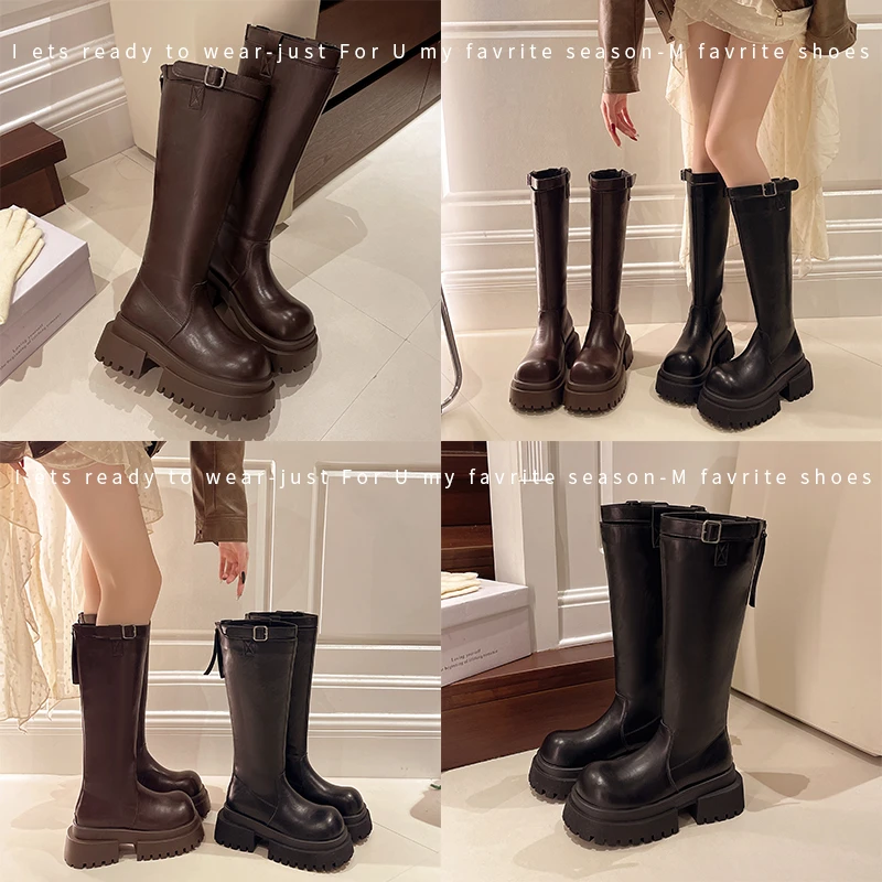 时尚百搭加绒长靴皮带扣靴子女鞋