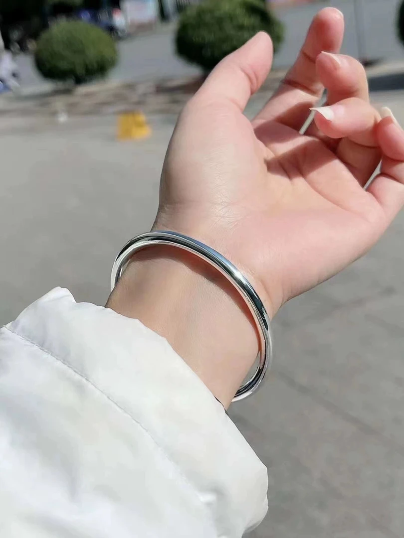 足银手镯 A56足银手镯 磨砂亮面闭口素圈实心时尚简约极简