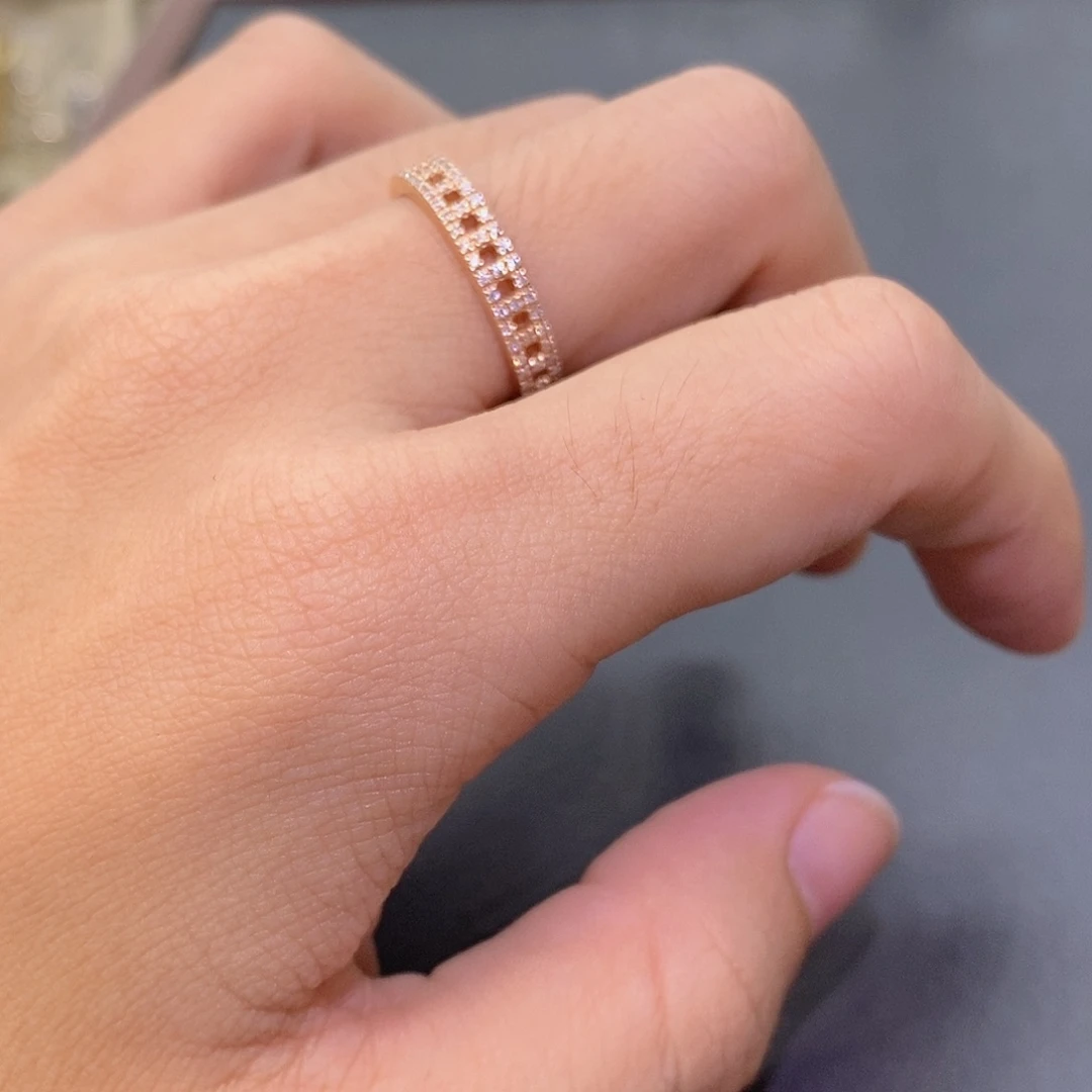 钻石18K金镶嵌戒指/指环满钻镂空k玫窄版