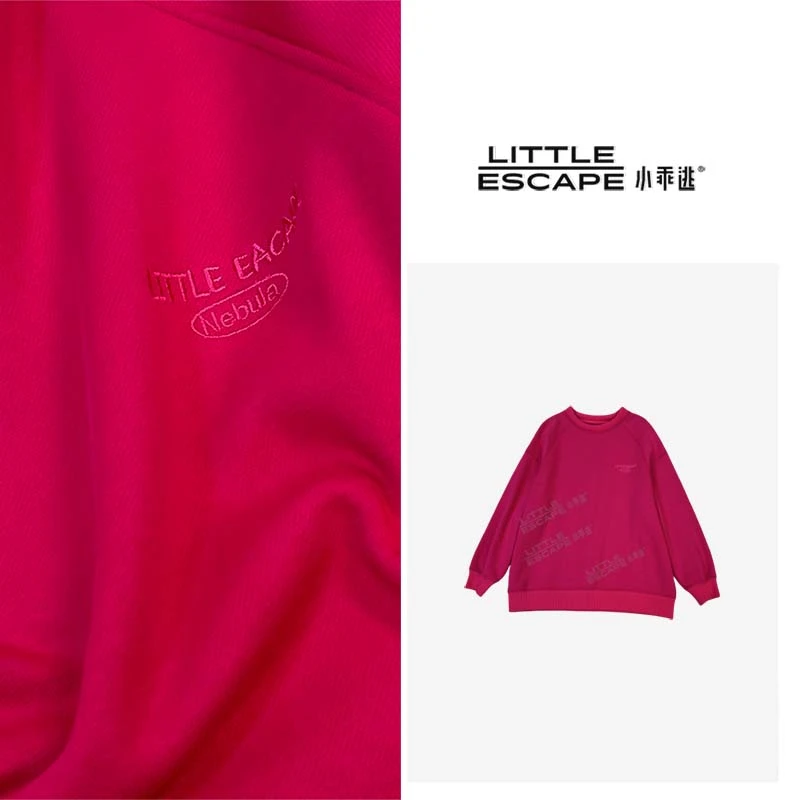 小乖逃X双色！加绒黑色玫红卫衣休闲LI刺绣椭圆宽松潮流卫衣S24185