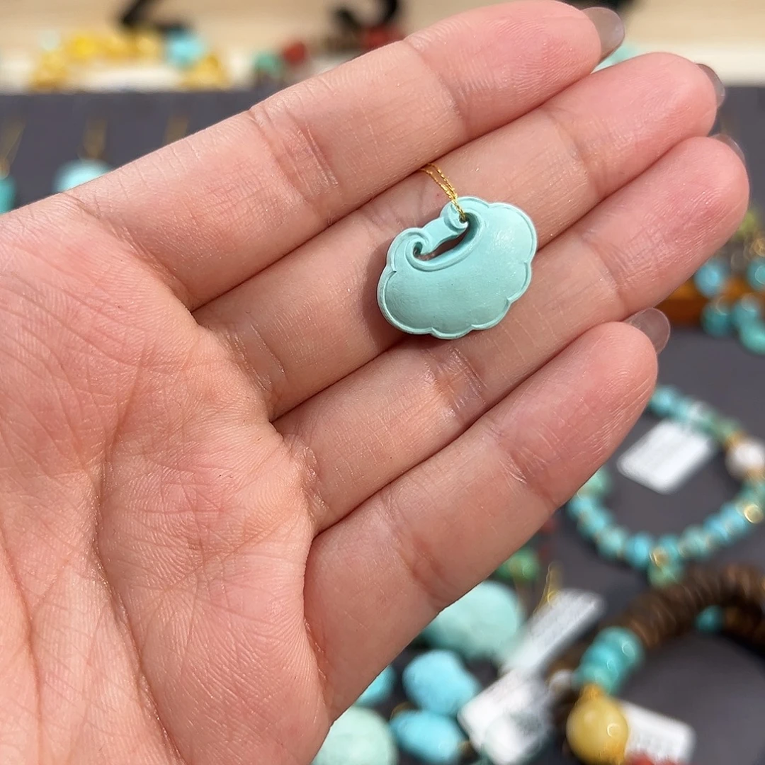 绿松石未镶嵌把件丝绒如意锁配饰