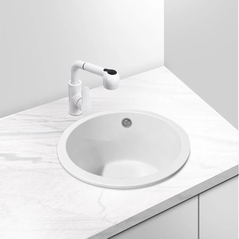 石英石圆形水槽吧台岛台阳台白色洗菜盆