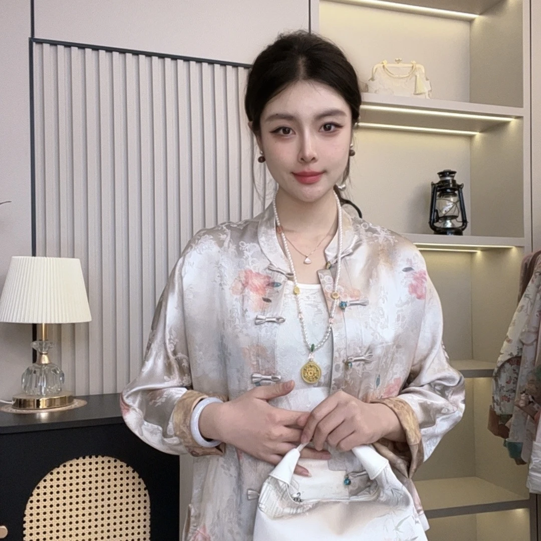 【素锦】中式红云纱古法手工织造外套  YC3896