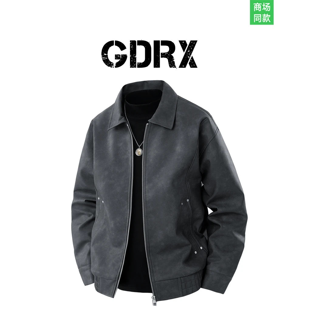 GDRX美式翻领男士夹克2025春季新款简约百搭休闲宽松潮流男装外套