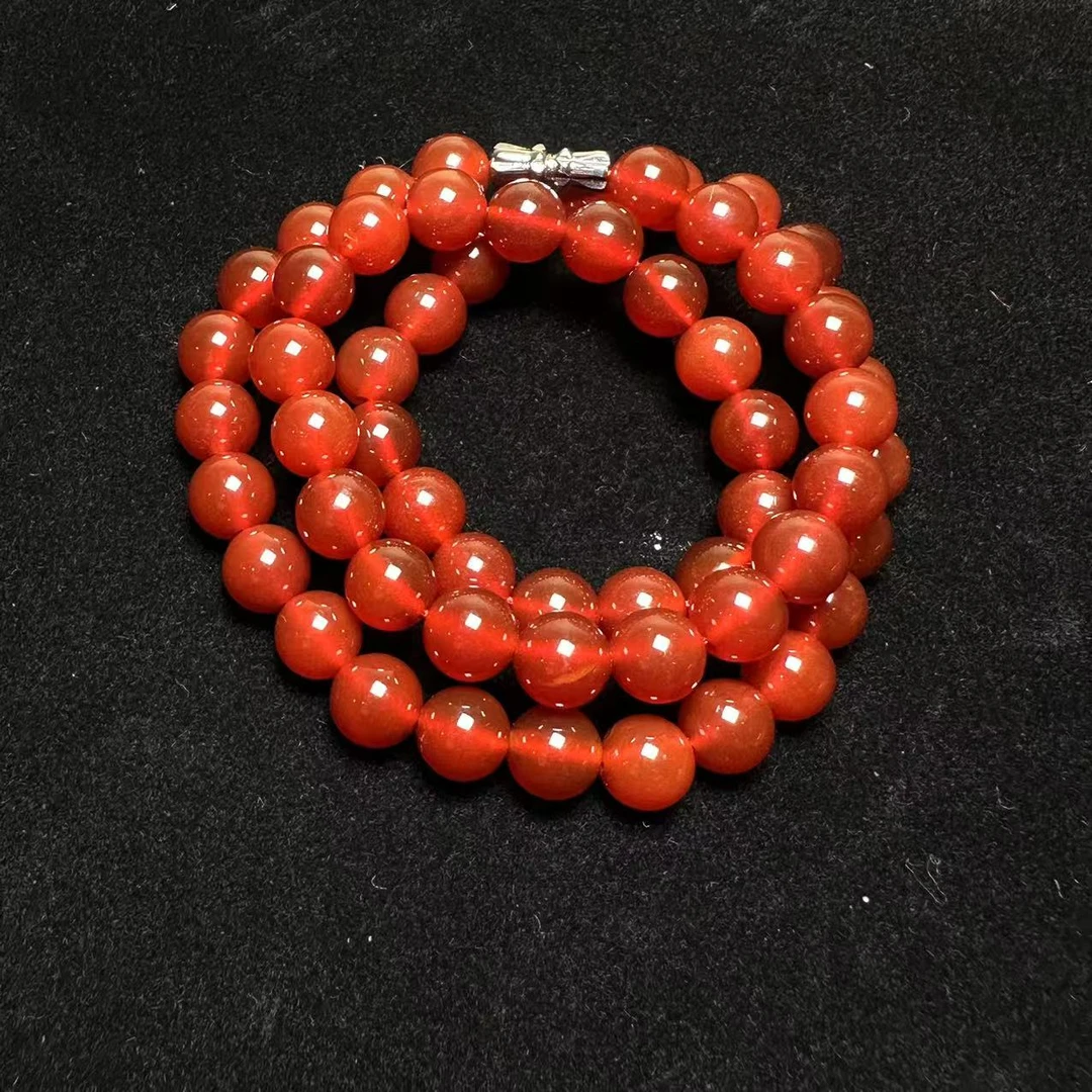 高冰朱红圆珠项链019032