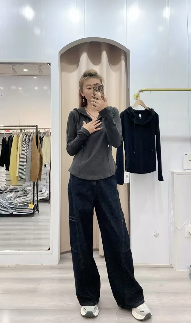 欧货连帽长袖T恤女2025早秋新款百搭修身亲肤帽衫打底衫上衣9604