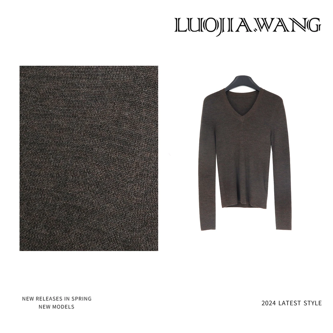 LUOJIAWANG无缝一体德国扬子纱V领100美丽奴羊毛可机洗