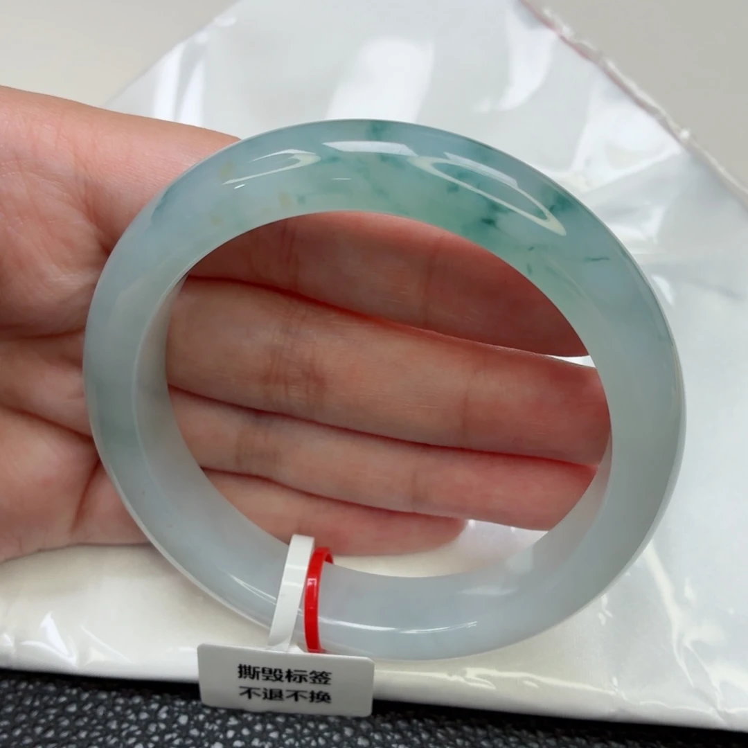 翡翠未镶嵌手镯60圈冰胶起光蓝底飘蓝花026