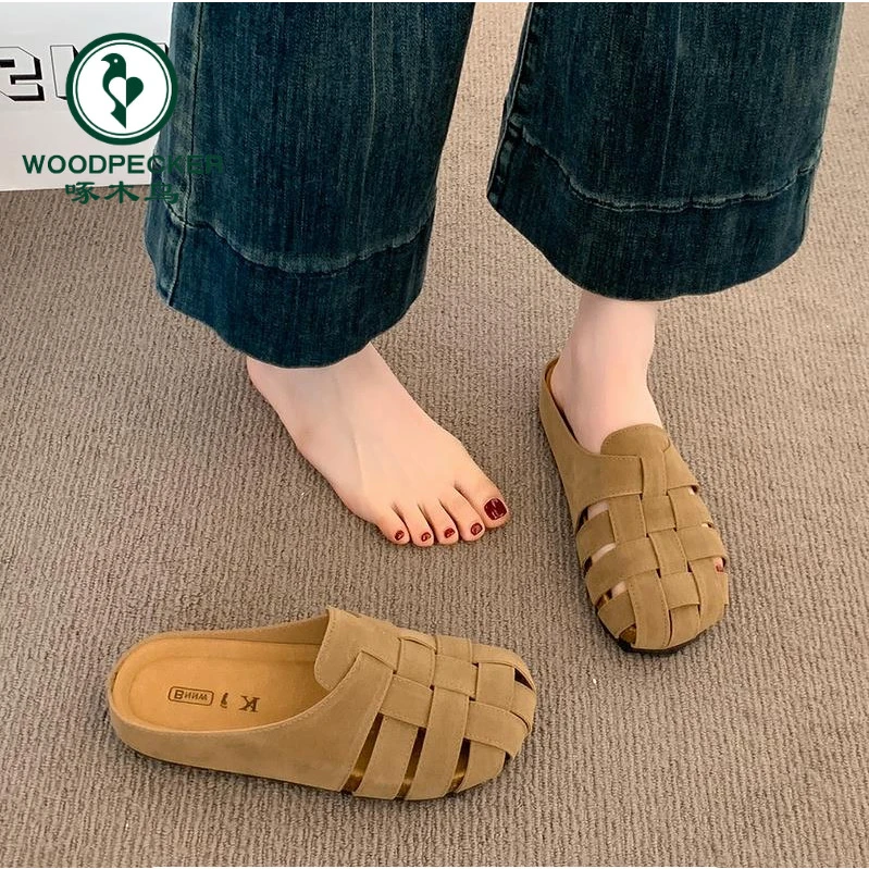 啄木鸟包头勃肯鞋半拖鞋女外穿2025年新款夏季厚底一脚蹬懒人凉拖