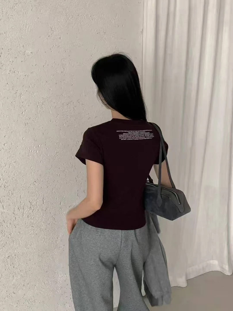 新款后背小字母印花修身弹力超绝显瘦T恤