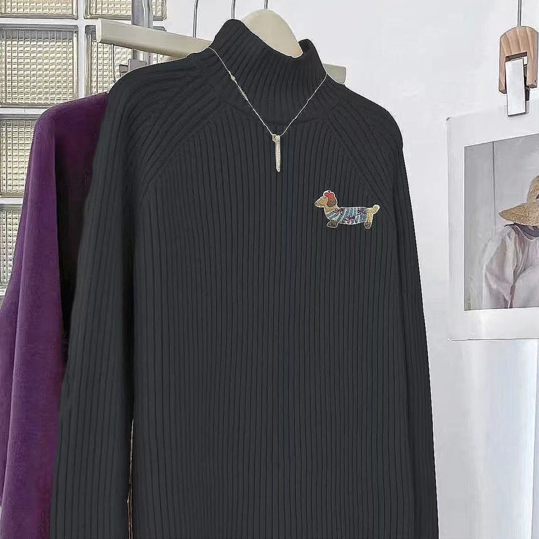 秋冬季刺绣针织衫打底上衣女洋气大码宽松胖mm显瘦内搭半高领毛衣