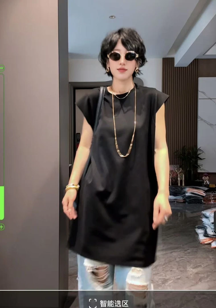 时髦宽松韩国大T连衣裙夏慵懒风设计感T恤裙