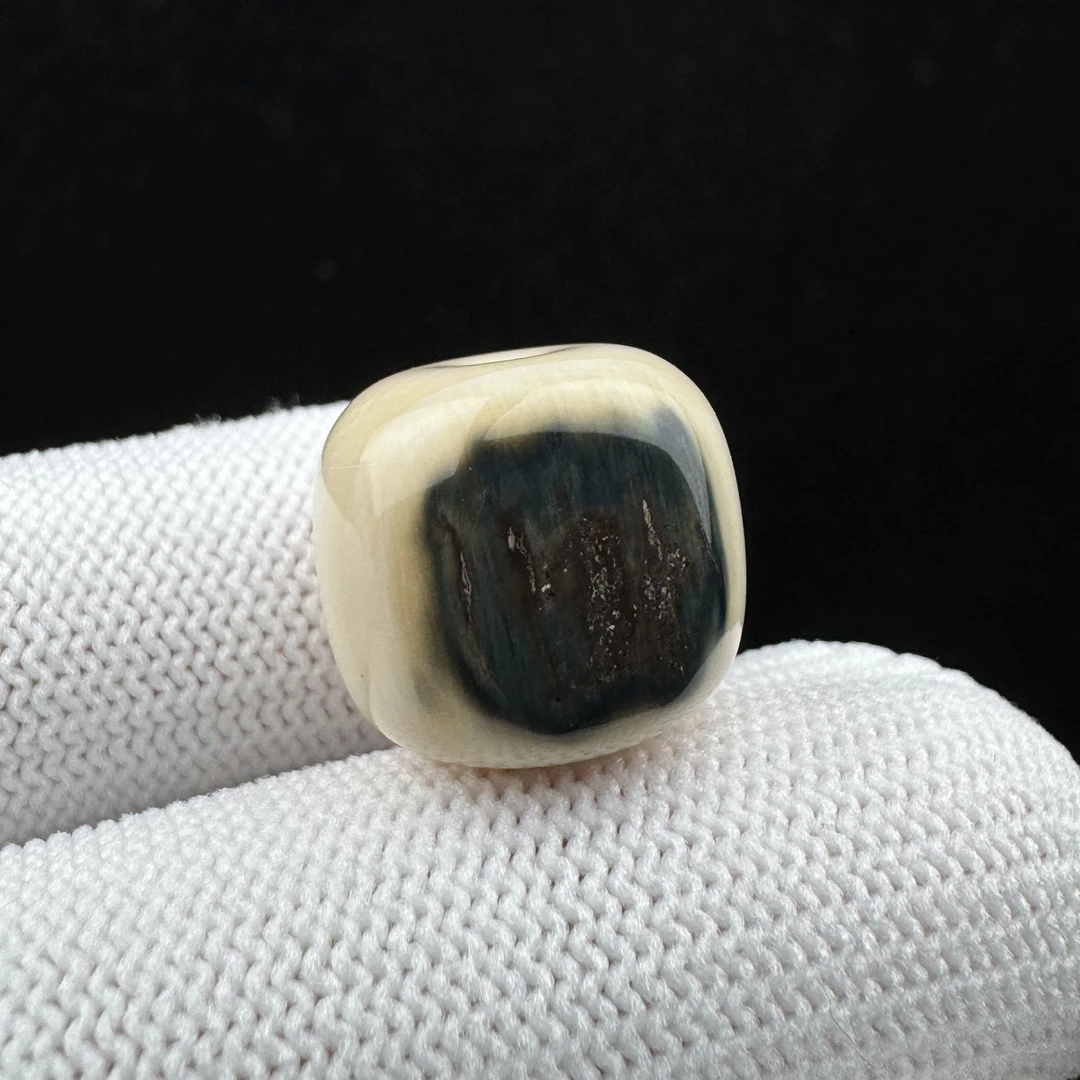 D6099天然猛犸牙 蓝皮老型珠15.4*14mm 支持鉴定 假一罚四