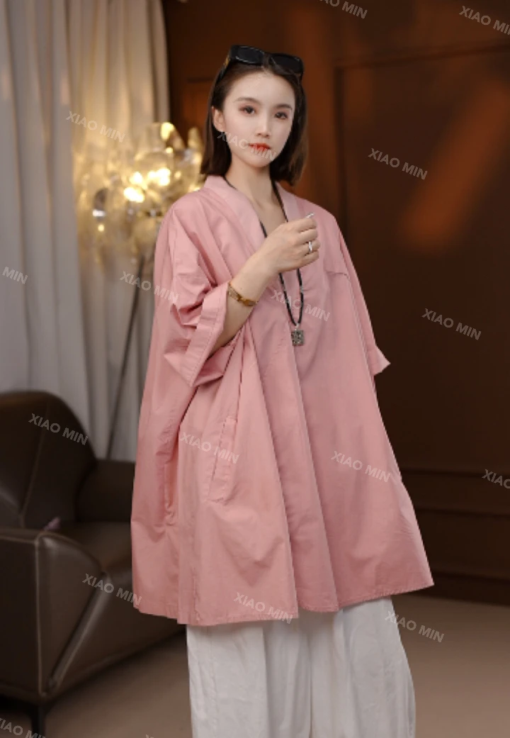 2025新款夏季纯色V领螺纹休闲宽松韩版衬衫女5822