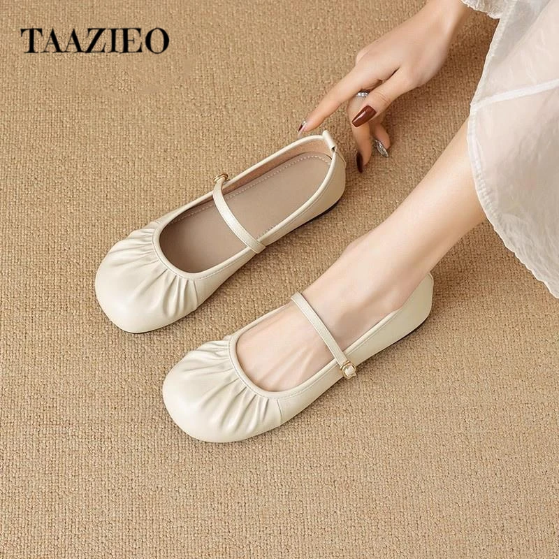 TAAZIEO玛丽珍女鞋皮鞋平底新款法式软底妈妈鞋蛋卷鞋豆豆单鞋