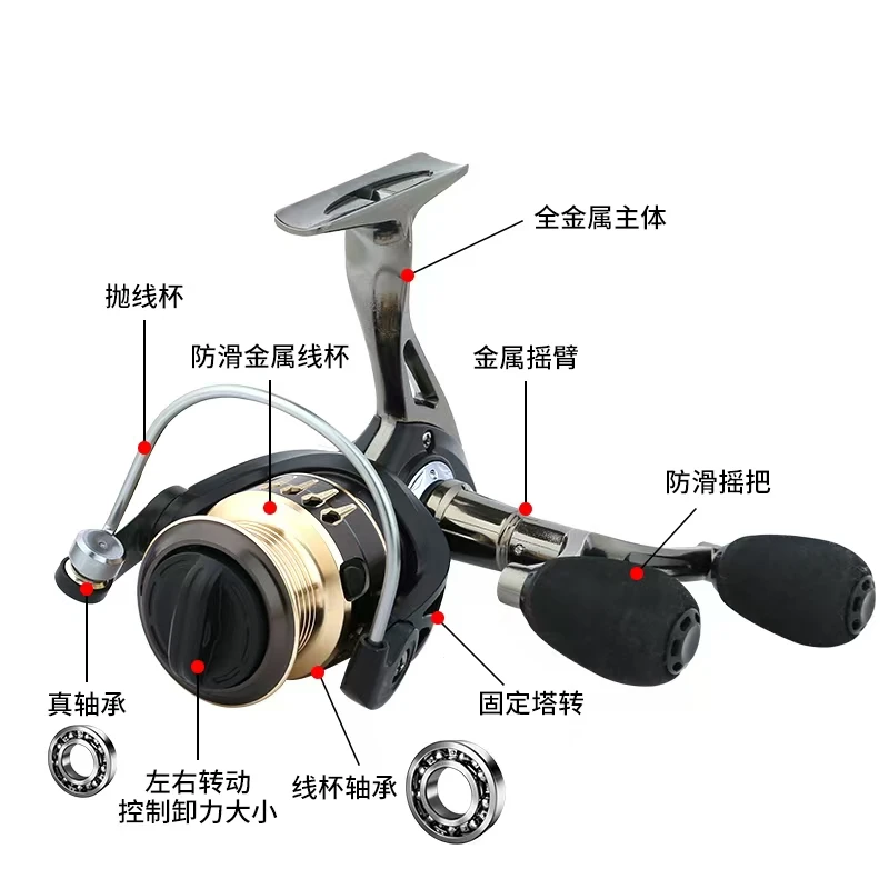 双摇臂全金属脚无间隙路亚轮海杆轮纺车轮微物渔轮海竿锚鱼浅线杯