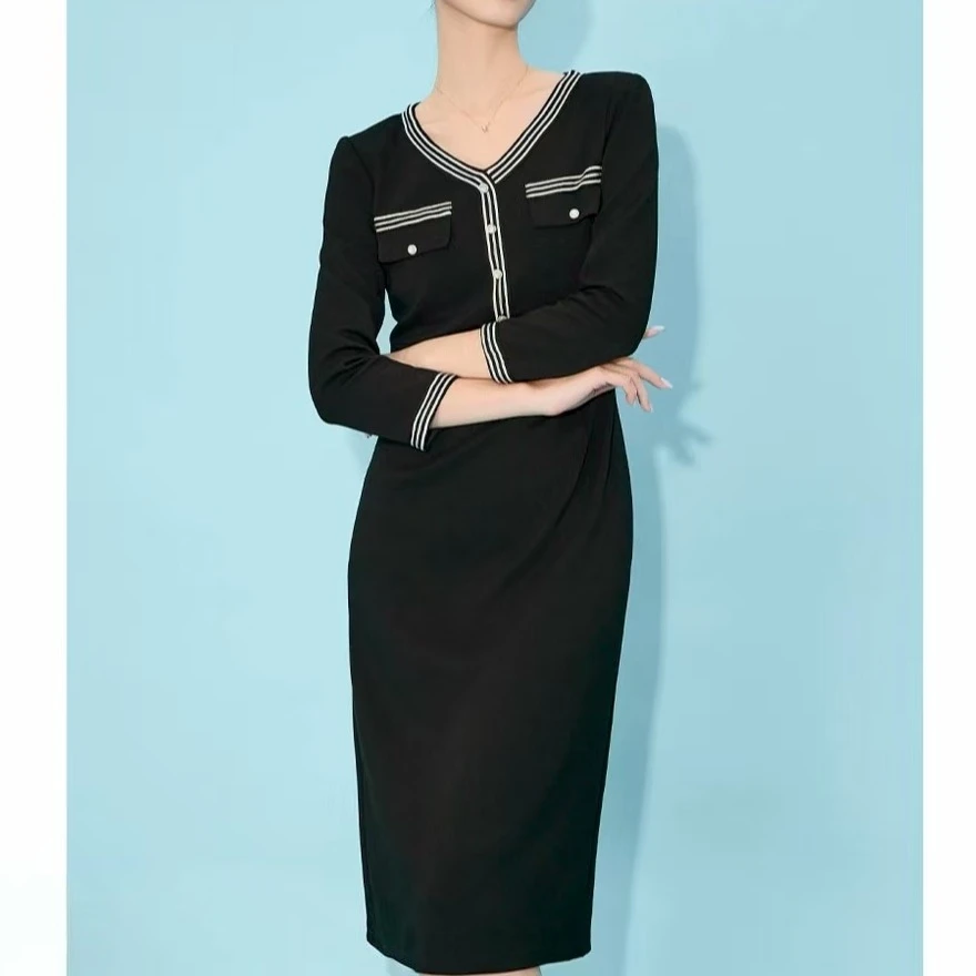 V1035  新款气质时尚百搭高货假两件小香风优雅显瘦连衣裙