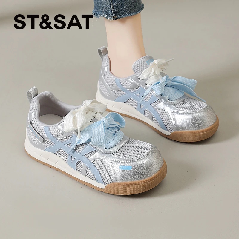 星期六女鞋复古软底网面休闲鞋平底阿甘鞋2025夏季新款德训运动鞋