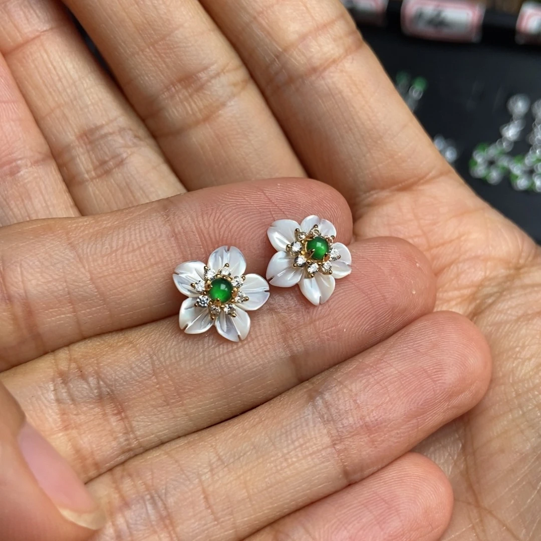 翡翠银S925镶嵌耳饰
