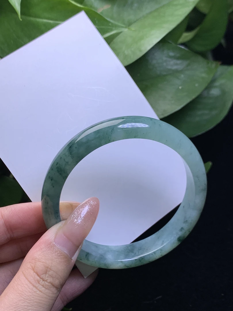 名诚珠宝 缅甸天然翡翠A货种水飘花手镯圈口55可配带有微瑕漏