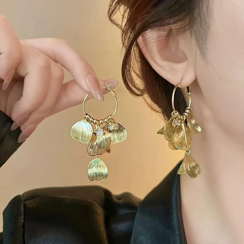 铜合金耳饰 轻奢时尚蝶翼流苏长款耳环耳圈2026小众首饰高级耳钉